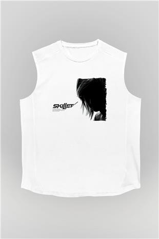 Skillet Baskılı Beyaz Unisex Kolsuz Tişört - Tshirt
