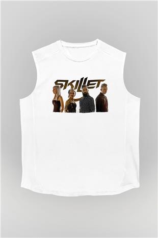 Skillet Baskılı Beyaz Unisex Kolsuz Tişört - Tshirt