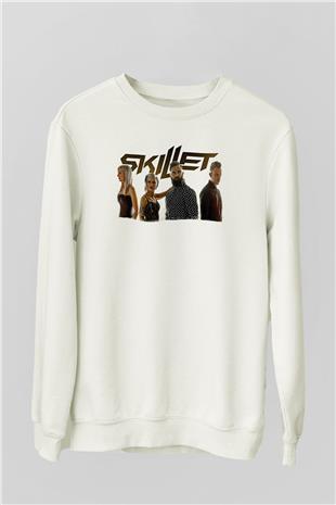 Skillet Baskılı Beyaz Unisex Sweatshirt