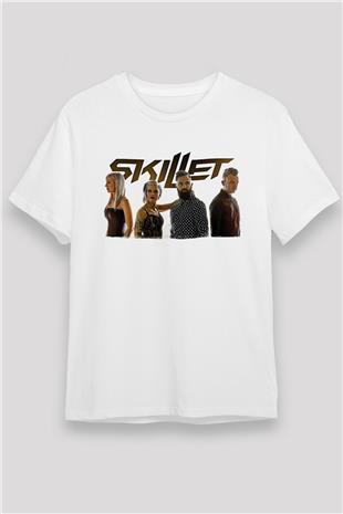 Skillet Baskılı Unisex Beyaz Tişört - Tshirt