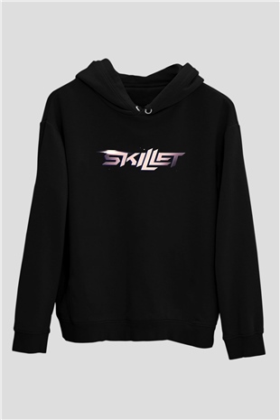 Skillet Baskılı Unisex Siyah Kapüşonlu Sweatshirt