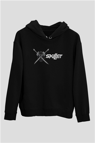 Skillet Baskılı Unisex Siyah Kapüşonlu Sweatshirt
