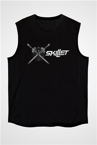 Skillet Baskılı Unisex Siyah Kolsuz Tişört - Tshirt