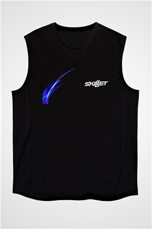 Skillet Baskılı Unisex Siyah Kolsuz Tişört - Tshirt