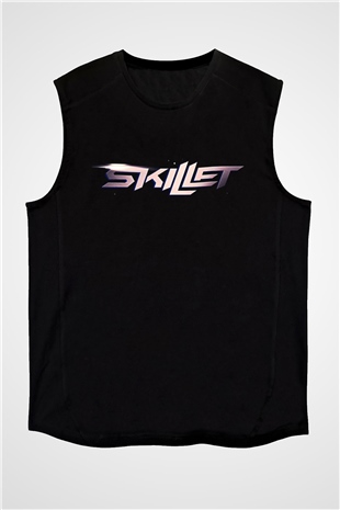 Skillet Baskılı Unisex Siyah Kolsuz Tişört - Tshirt