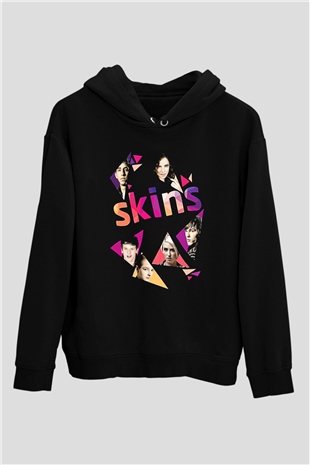 Skins Baskılı Unisex Siyah Hoodie