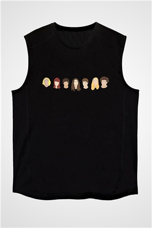 Skins Baskılı Unisex Siyah Kolsuz Tişört - Tshirt
