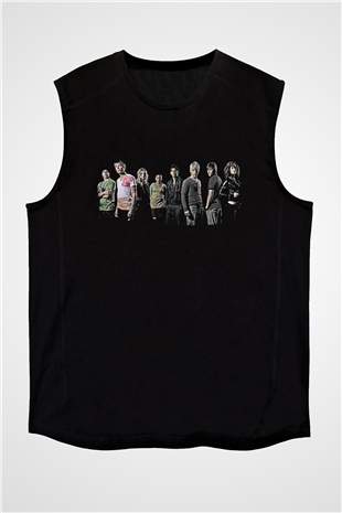Skins Baskılı Unisex Siyah Kolsuz Tişört - Tshirt