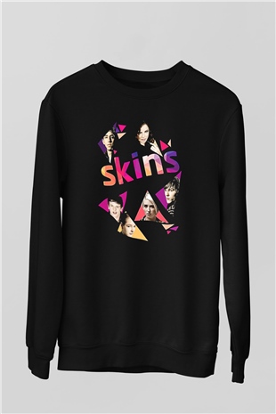 Skins Baskılı Unisex Siyah Sweatshirt