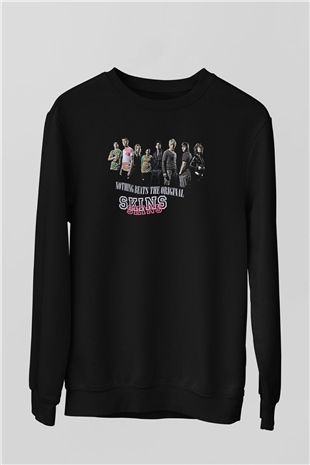 Skins Baskılı Unisex Siyah Sweatshirt