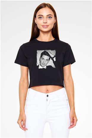 Skream Baskılı Crop Top Siyah Kadın Tişört