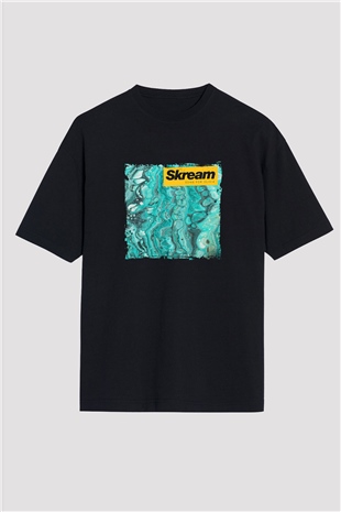 Skream Baskılı Unisex Oversize Siyah Tişört