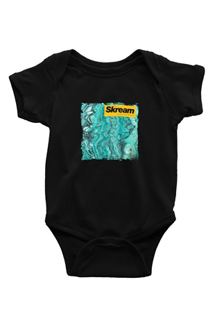 Skream Baskılı Unisex Siyah Bebek Body - Zıbın