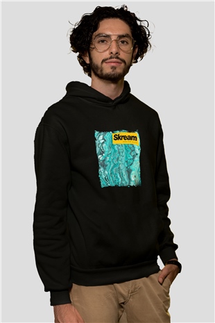 Skream Baskılı Unisex Siyah Hoodie