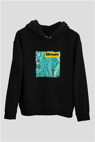 Skream Baskılı Unisex Siyah Hoodie