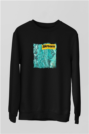Skream Baskılı Unisex Siyah Sweatshirt