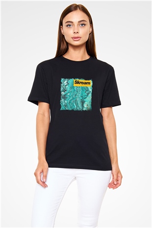 Skream Baskılı Unisex Siyah Tişört