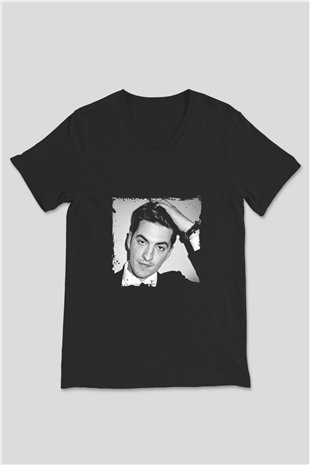 Skream Baskılı Unisex Siyah V Yaka Tişört