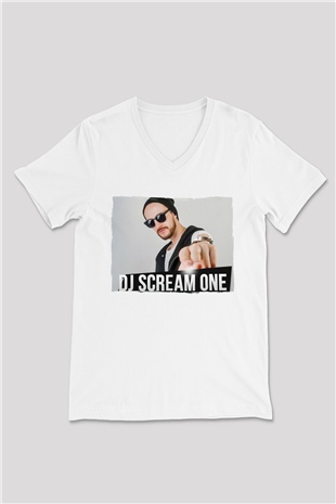 Skream Beyaz Unisex V Yaka Tişört