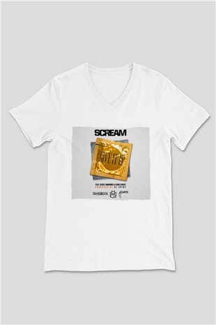 Skream Beyaz Unisex V Yaka Tişört
