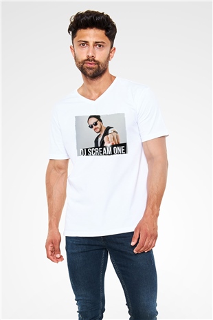 Skream Beyaz Unisex V Yaka Tişört