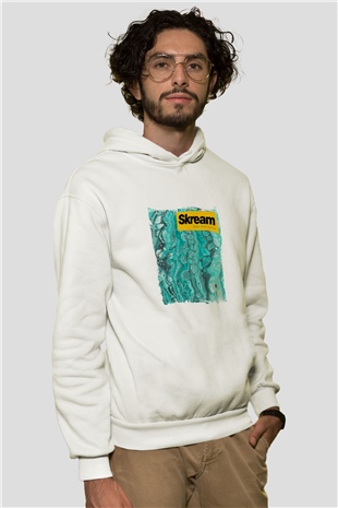 SkreamBaskılı Beyaz Hoodie