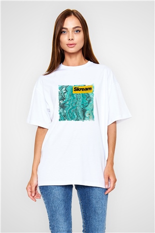 SkreamBaskılı Beyaz Oversize Tişört