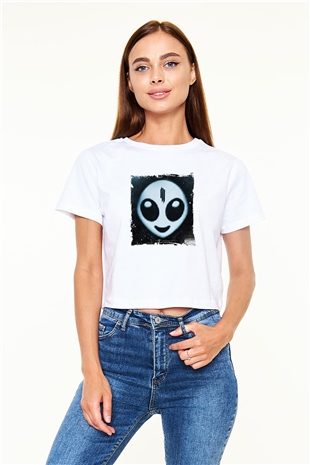 Skrillex Baskılı Beyaz Kadın Crop Top Tişört