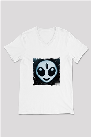 Skrillex Baskılı Beyaz V Yaka Unisex Tişört