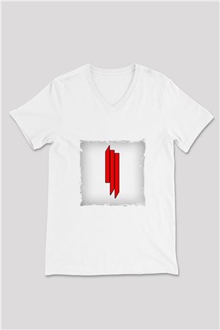 Skrillex Baskılı Beyaz V Yaka Unisex Tişört