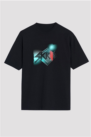 Skrillex Baskılı Unisex Oversize Siyah Tişört