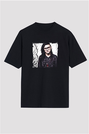 Skrillex Baskılı Unisex Oversize Siyah Tişört