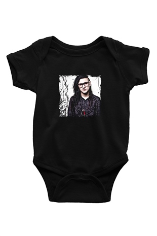 Skrillex Baskılı Unisex Siyah Bebek Body - Zıbın