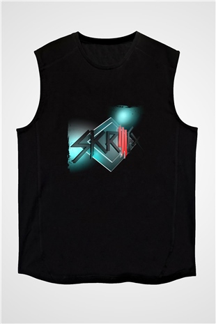 Skrillex Baskılı Unisex Siyah Kolsuz Tişört