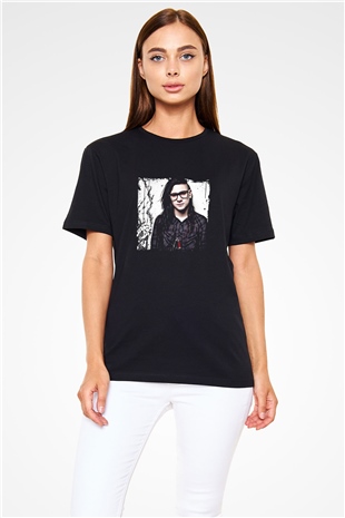 Skrillex Baskılı Unisex Siyah Tişört