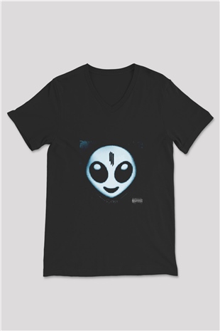Skrillex Baskılı Unisex Siyah V Yaka Tişört