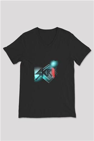 Skrillex Baskılı Unisex Siyah V Yaka Tişört