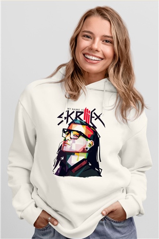 Skrillex Beyaz Unisex Kapüşonlu Sweatshirt