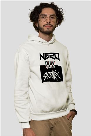 Skrillex Beyaz Unisex Kapüşonlu Sweatshirt