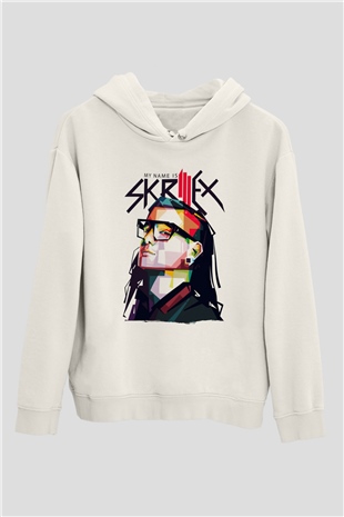 Skrillex Beyaz Unisex Kapüşonlu Sweatshirt