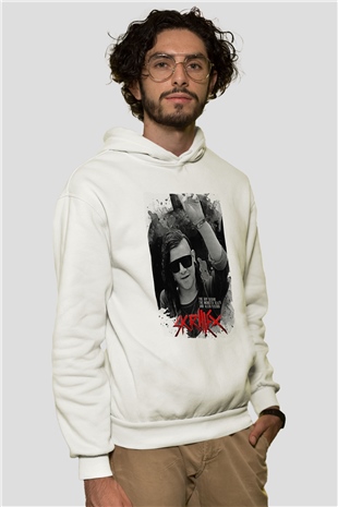 Skrillex Beyaz Unisex Kapüşonlu Sweatshirt