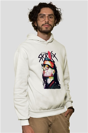 Skrillex Beyaz Unisex Kapüşonlu Sweatshirt