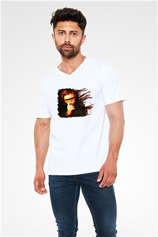 Skrillex Beyaz Unisex V Yaka Tişört T-Shirt