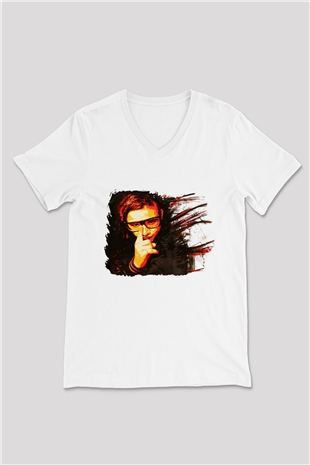 Skrillex Beyaz Unisex V Yaka Tişört T-Shirt