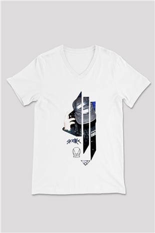 Skrillex Beyaz Unisex V Yaka Tişört T-Shirt