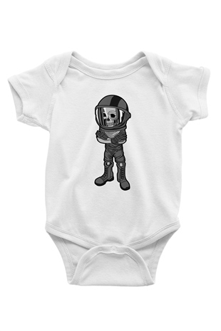 Skull Helmet Baskılı Beyaz Unisex Bebek Body - Zıbın