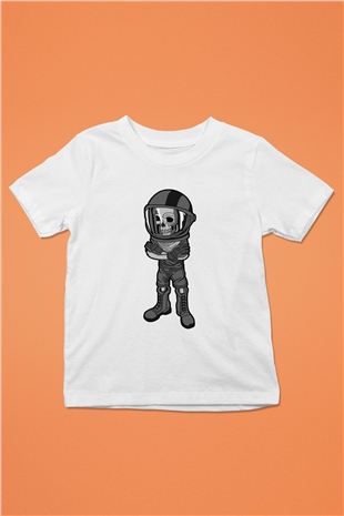 Skull Helmet Baskılı Beyaz Unisex Çocuk Tshirt