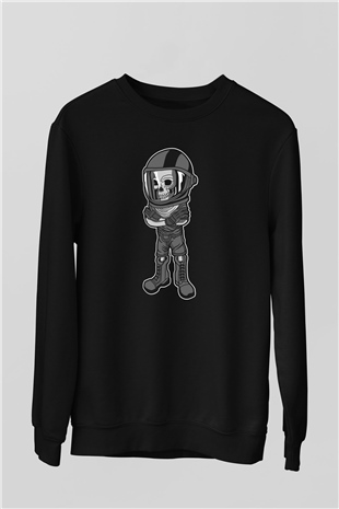 Skull Helmet Baskılı Siyah Unisex T-Shirt