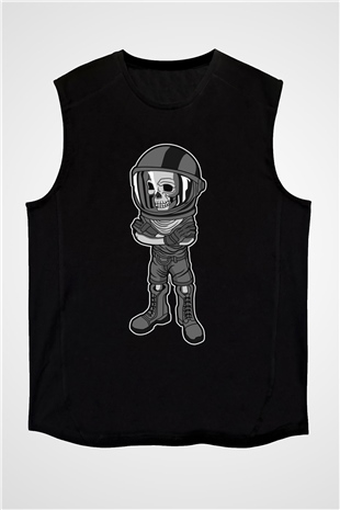 Skull Helmet Baskılı Siyah Unisex T-Shirt
