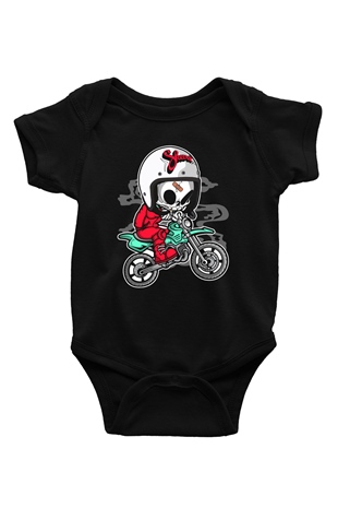 Skull Motocrosser Baskılı Siyah Çocuk Unisex T-Shirt